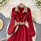 Lapel waistband shows thin temperament corduroy dress  3389