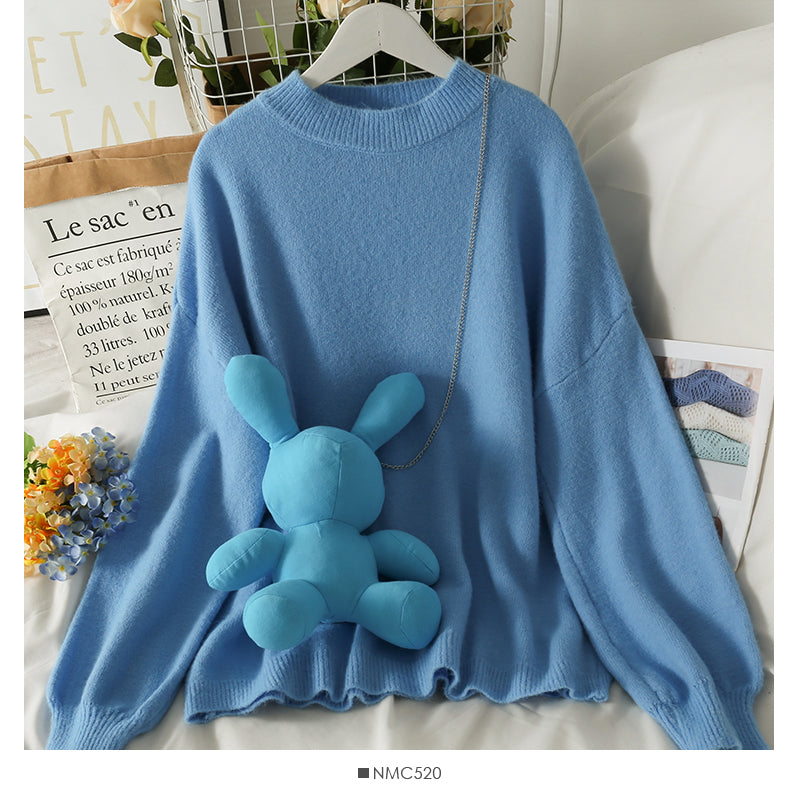 Sweet wind long sleeve loose and thin medium and long sweater  1916