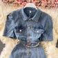 Bubble sleeve Lapel denim dress  2965