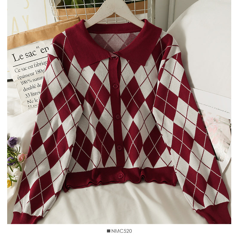 Vintage Revers Einreiher Strickjacke Langarm Pullover Damen Herbst 1819