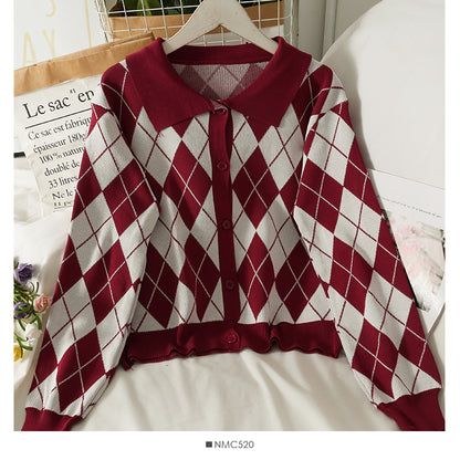 Vintage Revers Einreiher Strickjacke Langarm Pullover Damen Herbst 1819