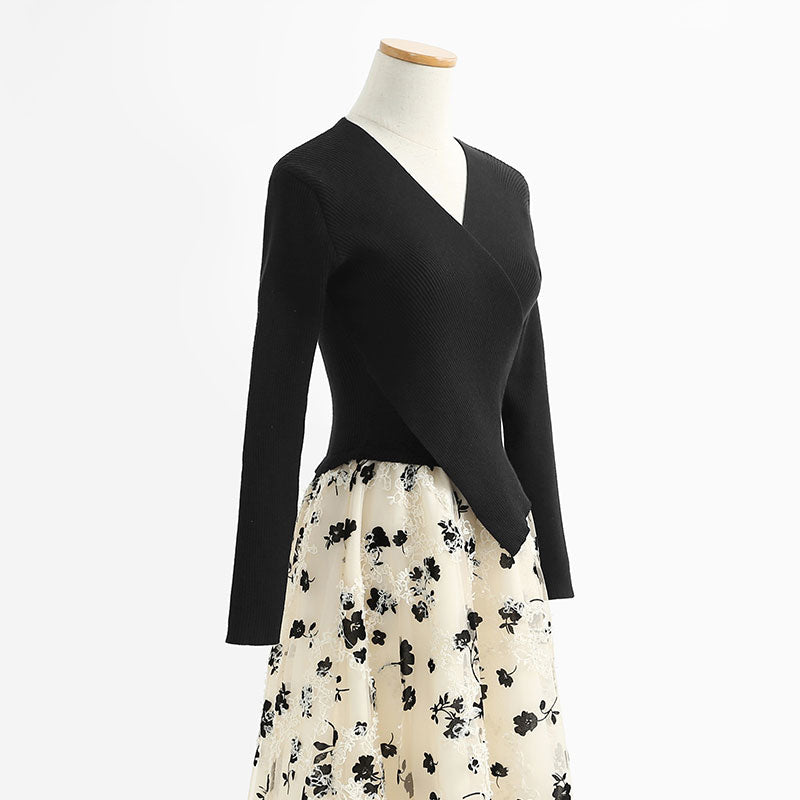 New long skirt fairy mesh embroidery temperament French small black skirt  2198