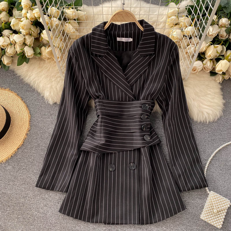 Women's suit coat women's Retro stripe design feeling waist quality commuter  1488