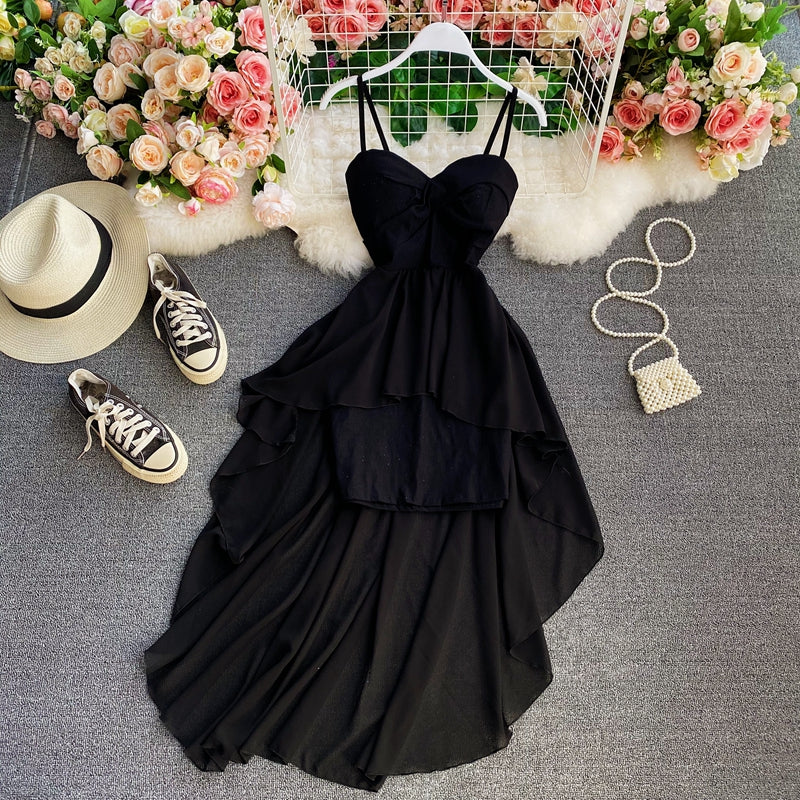 High waist irregular strapless dress  2719