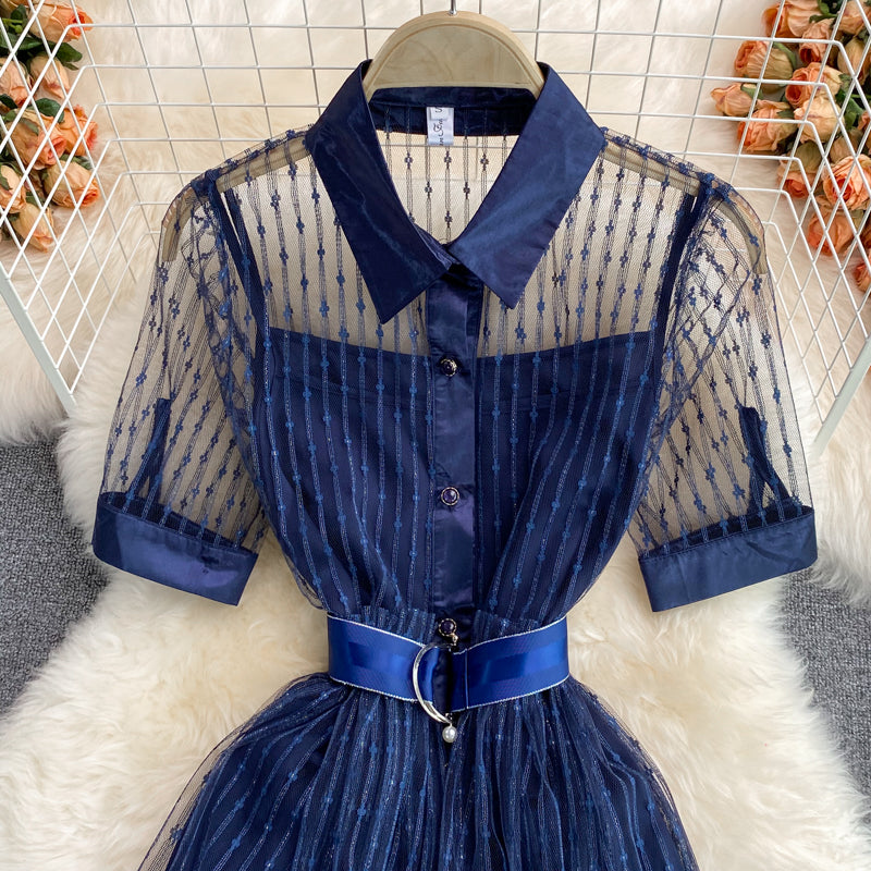 Leichtes besticktes Netzkleid im reifen Stil 2990