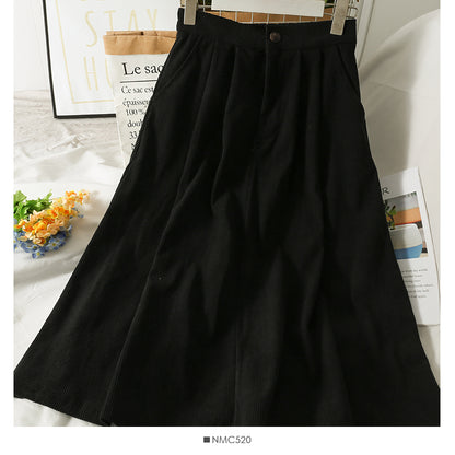 Hong Kong style retro high waist medium length casual A-line skirt  2574