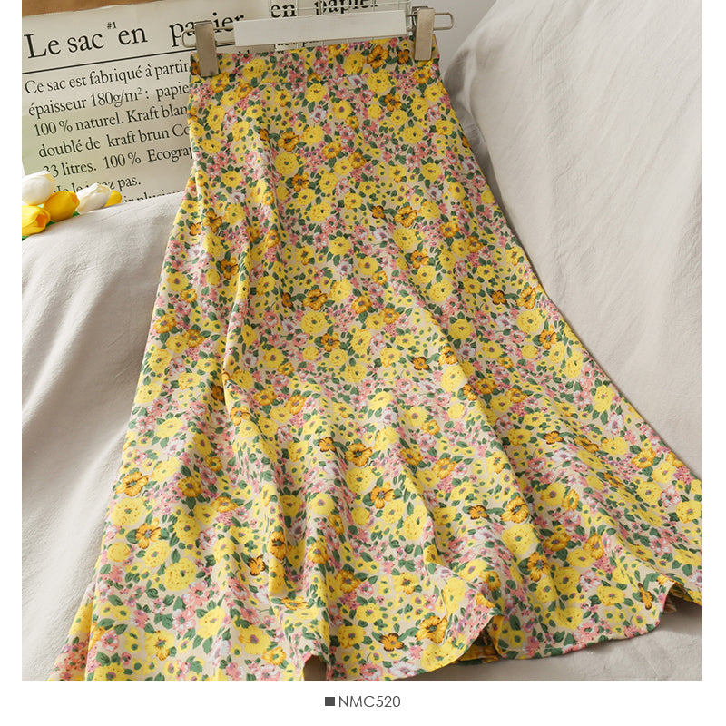 High Waist Hip Wrap Skirt medium length small floral large swing skirt  2504