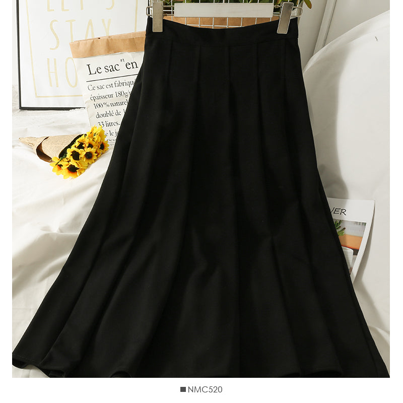 Hong Kong style retro high waist thin solid color versatile skirt for women  2540
