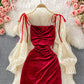 Sexy bubble sleeve temperament slim wrap hip dress  3264