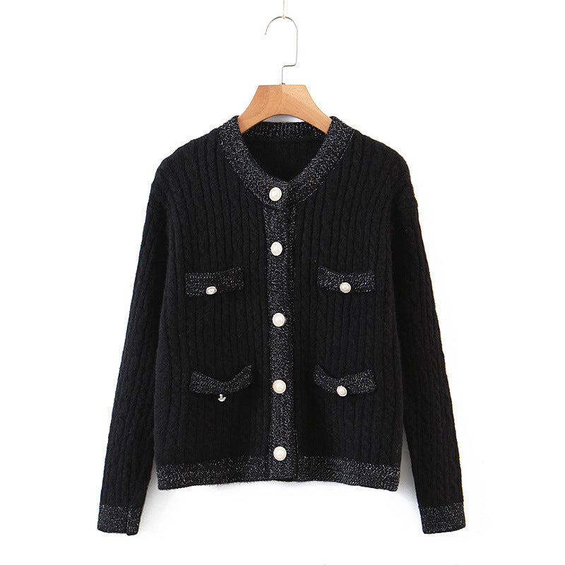 Pull cardigan à boutons nacrés pour robe femme avec petit parfum et design torsadé 1350