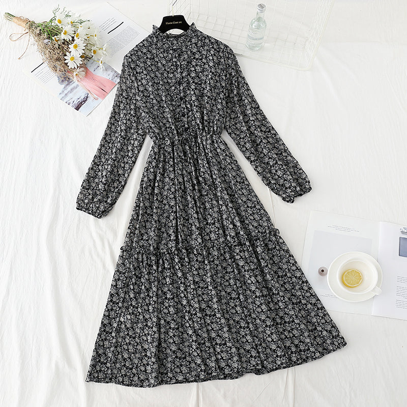 New spring and autumn single breasted slim floral dress for women  2242