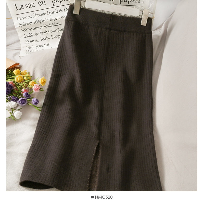 Slim and versatile solid color split knit  2666