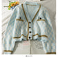 Plaid three button low neck cardigan women's sweater  1845