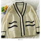 Sweater women's new striped loose thin single breasted sweater  2073