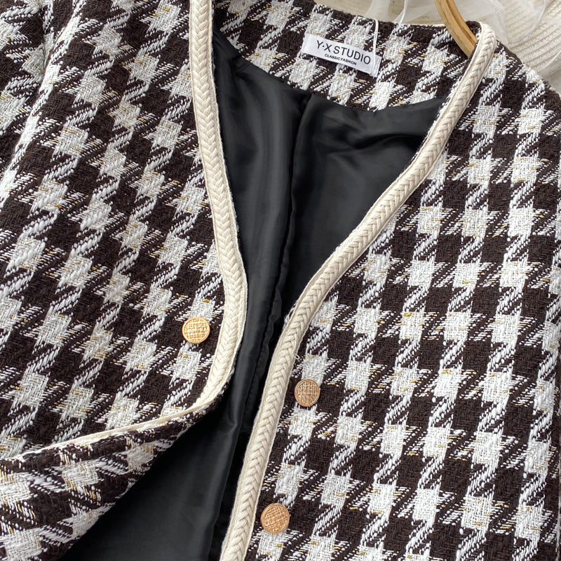 Little fragrant wind celebrity tweed thousand bird lattice coat female  1633