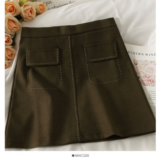 Jupe trapèze slim taille haute ouverte simple et polyvalente 2605