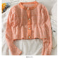 Korean Vintage round neck pearl single breasted plaid sweater  2030