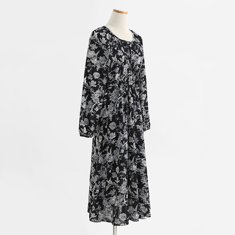 New long sleeved lady temperament black skirt retro long skirt  2335