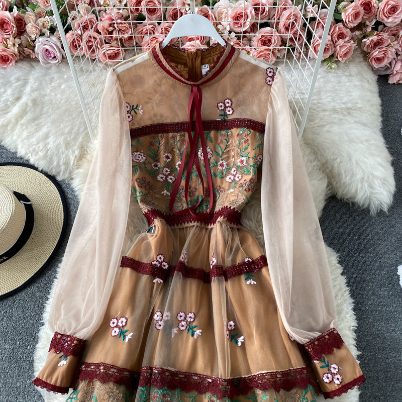 High-End-Promi-Temperament Spitzen-Mesh-Stickerei-Kleid 3169