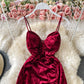 Velvet suspender split dress  3050