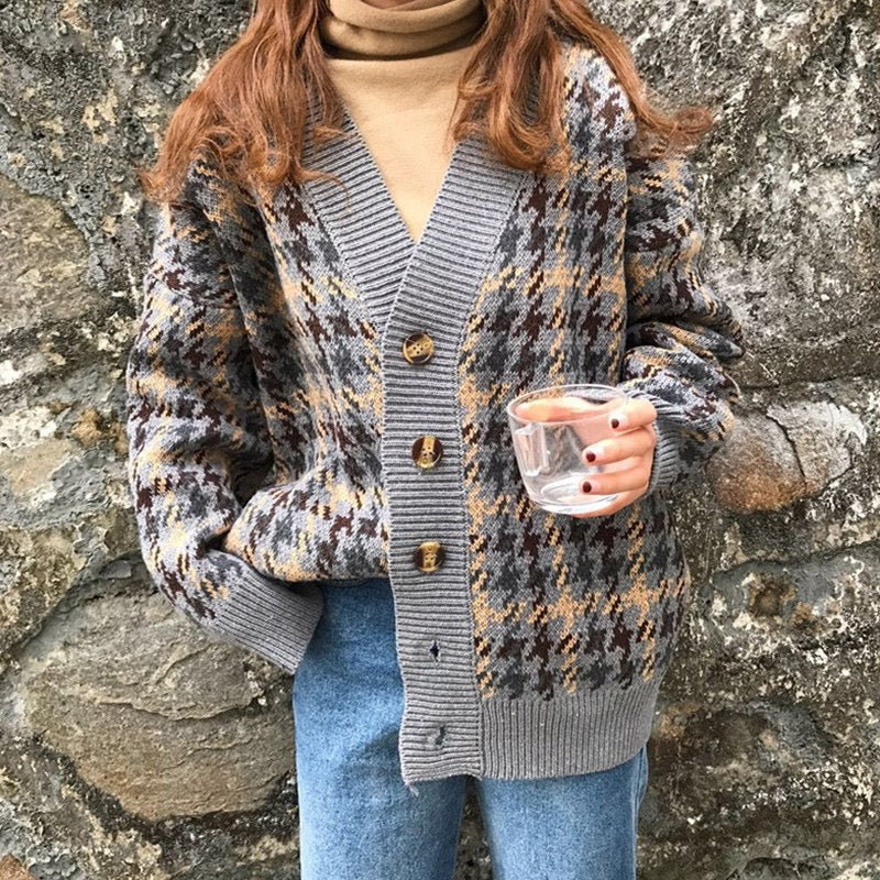 Nouveau style, pull bleu ciel et nuage blanc, cardigan ample étudiant 1423