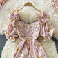 Narrow waist, thin bubble sleeve, first love, gentle wind, long skirt  3344