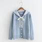 Langarmpullover mit marineblauem Kragen, Strickjacke mit Schleife für Studenten 1414