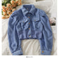 Korean short single breasted cardigan Lapel slim fit versatile long sleeved top fashion  2107