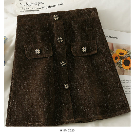 Jupe trapèze slim taille haute en soie brillante à rayures verticales et boucle de style Hong Kong 2588