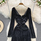 Slim fit hot drill high-grade tight Hip Wrap Dress  3396
