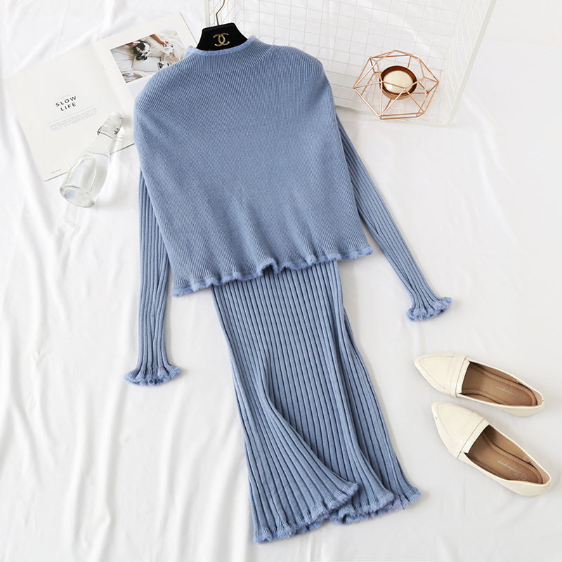 Small fragrance slim fit bag hip cloak shawl wool dress knee two piece suit  2349