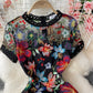 Mesh embroidered hollow out Decor Ruffle waist dress  3060