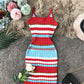 Hip Wrap color stripe suspender knit dress  3278