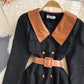 Lapel corduroy waist dress Hepburn  3115