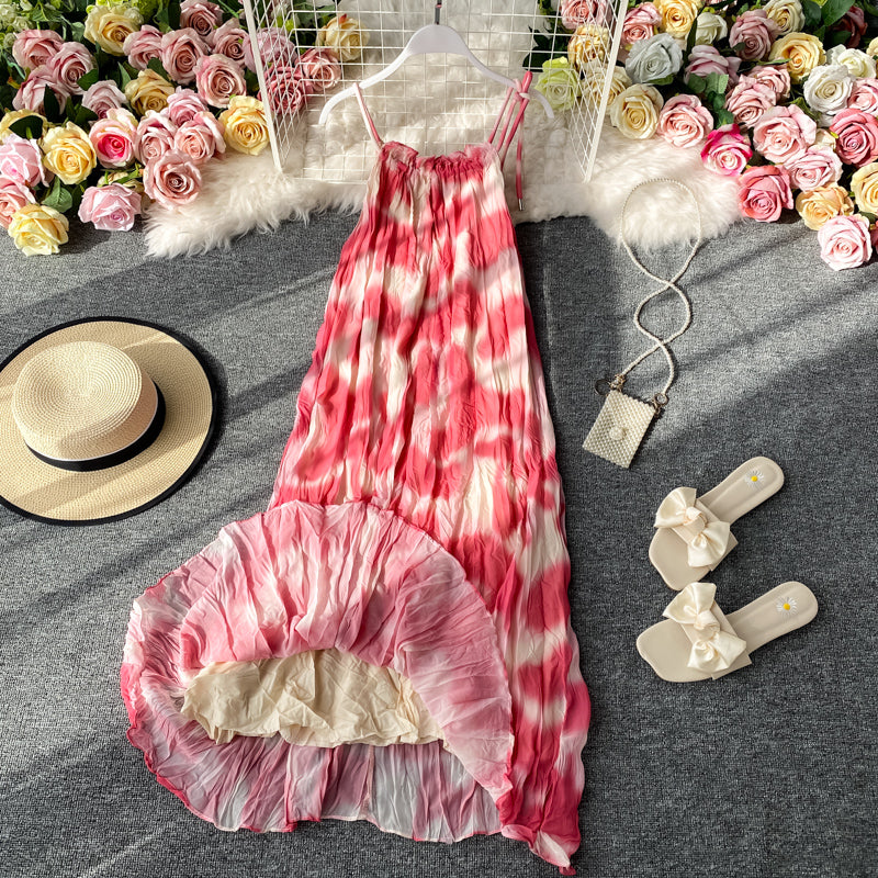 Suspender beach skirt slim dress  3025