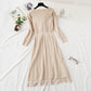 New knitted dress long sleeve lace up pleated Lace Panel bottomed skirt  2454