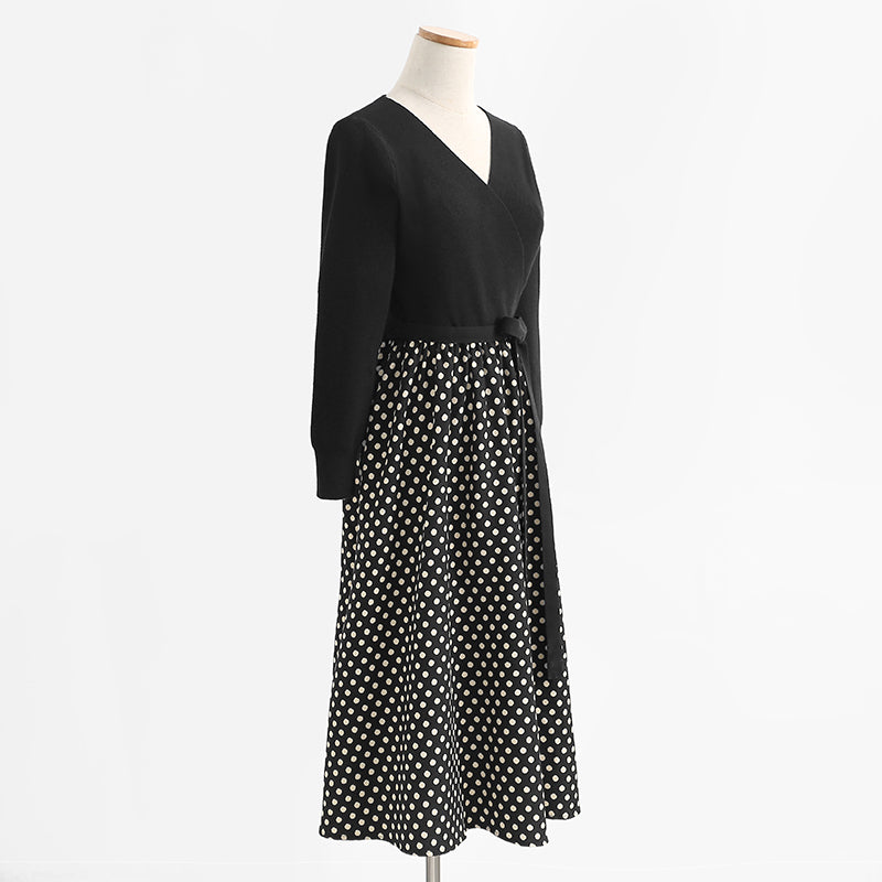 Stitched knitted dress Hepburn style small black skirt shows thin temperament bottomed skirt  2437