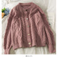 Sweater women's T-neck cardigan top loose and thin, versatile linen pattern long sleeve sweater  2069