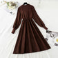 New V-neck twist knit stitched bubble sleeve knee length small black skirt  2241