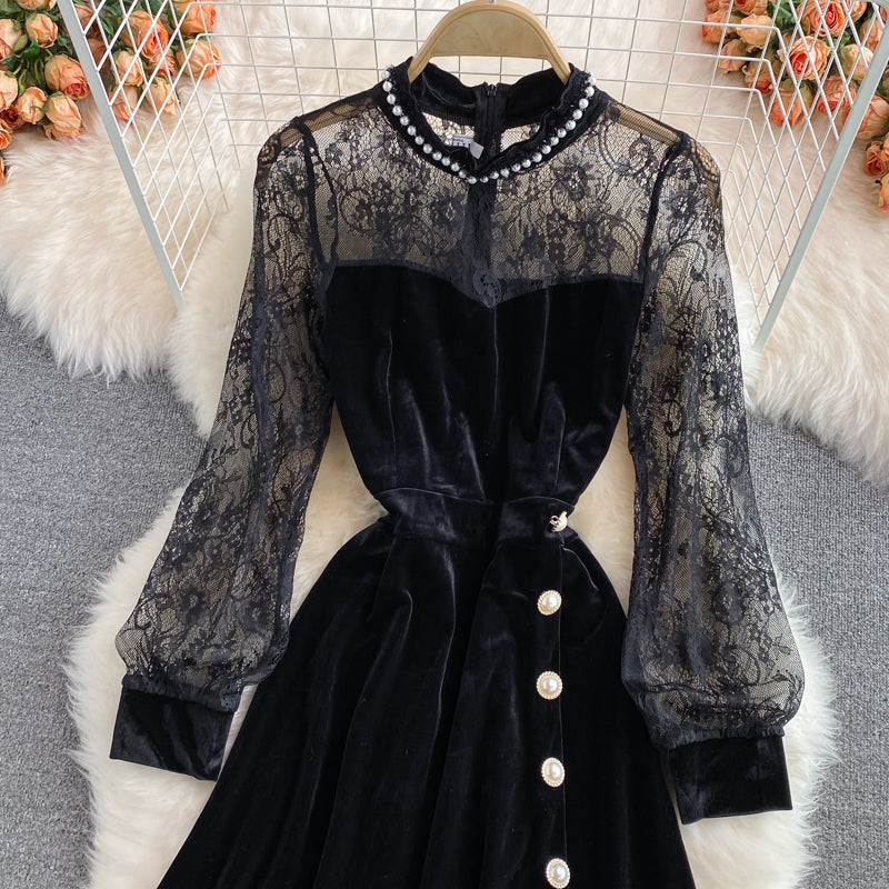 High waist, narrow waist, super fairy Hepburn style, large swing long skirt  3110