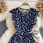 V-neck lace embroidered floral one piece dress  3217