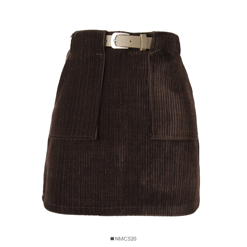Korean retro bandage high waist slim striped A-line skirt  2650