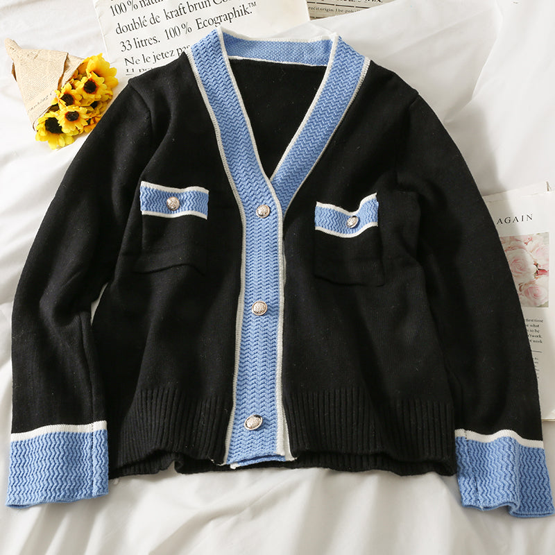 Han Fan stitched three button cardigan long sleeve sweater female  1820