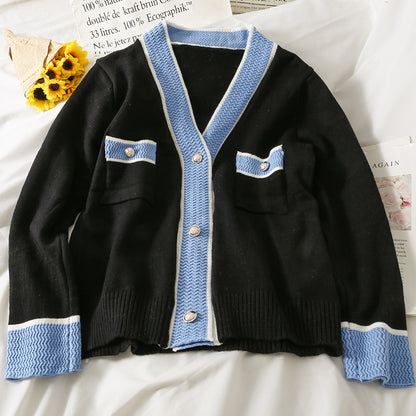 Han Fan stitched three button cardigan long sleeve sweater female  1820