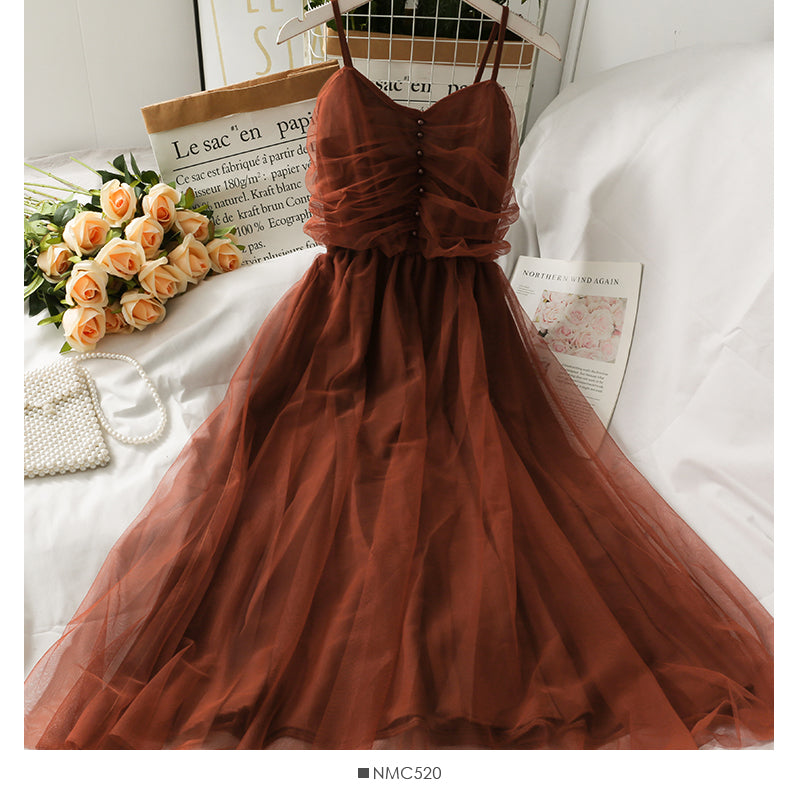 Fairy high waist slender gauze suspender skirt for women  2676