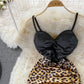 Sexy Leopard stitching contrast backless strapless dress  3376