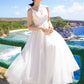 White A line tulle dress summer dress  1337
