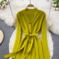 Gentle style V-neck knitted dress temperament thin sweater skirt  3379
