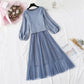 Suit bubble sleeve fairy suspender mesh skirt fashion two-piece set  2146