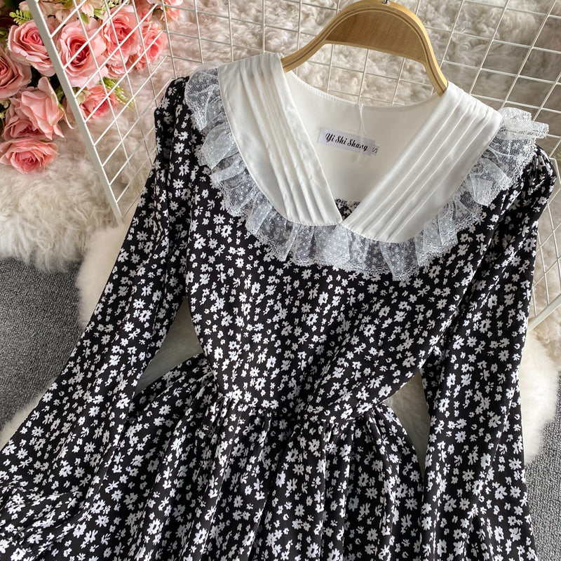 Slim temperament long sleeve floral dress female  2961